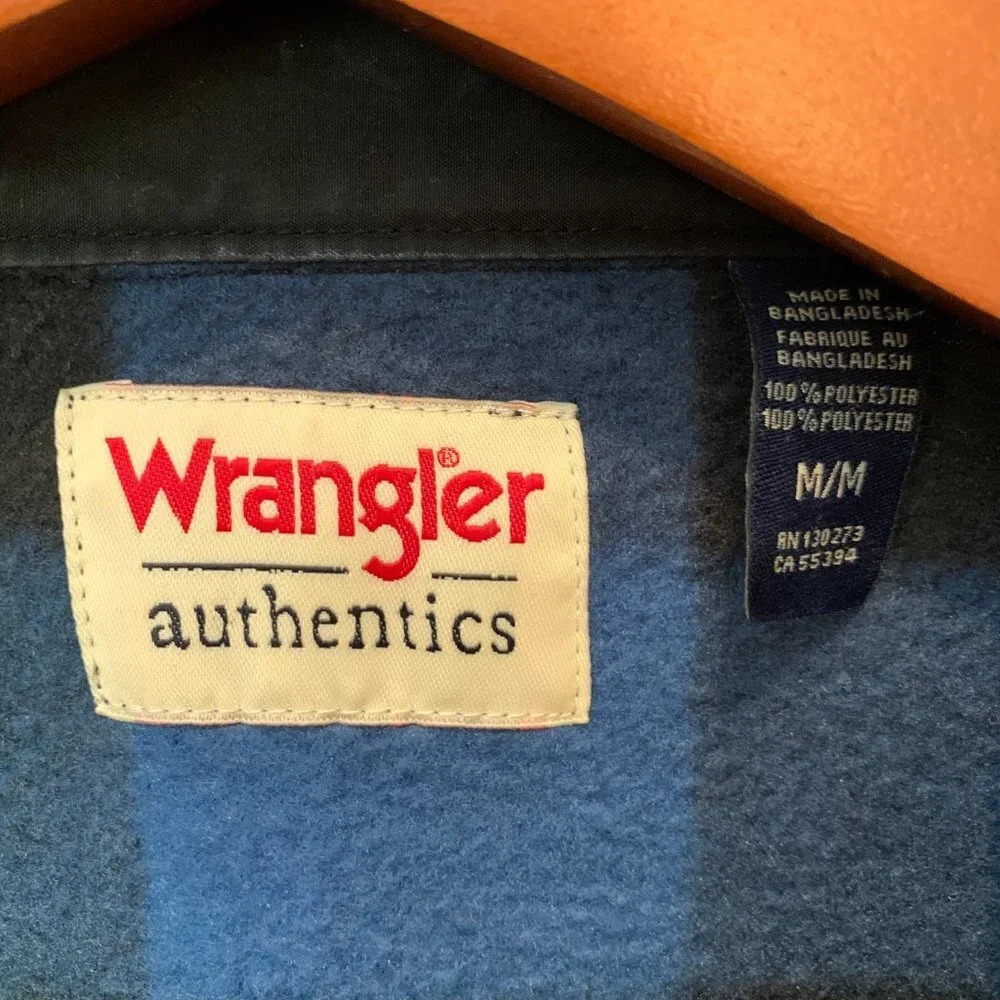 Vintage Wrangler Buffalo Plaid Fleece Overshirt Checked Fleece Shirt Jacket M - Picture 4 of 6